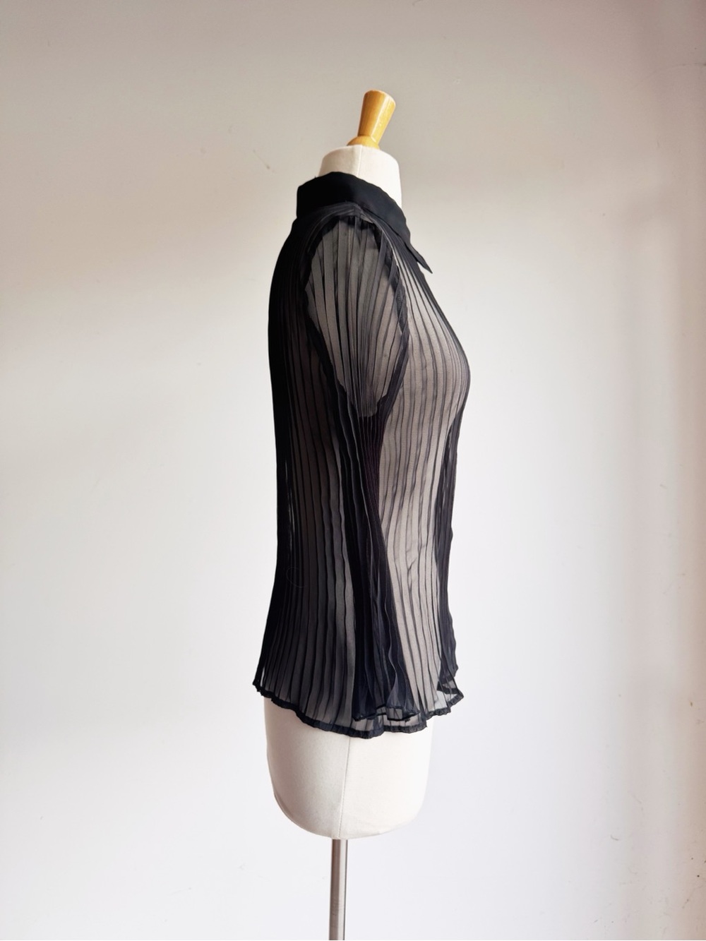 Vintage Nicola Sheer Black Accordion Pleat Blouse Button Down Goth Romantic L - Picture 3 of 6
